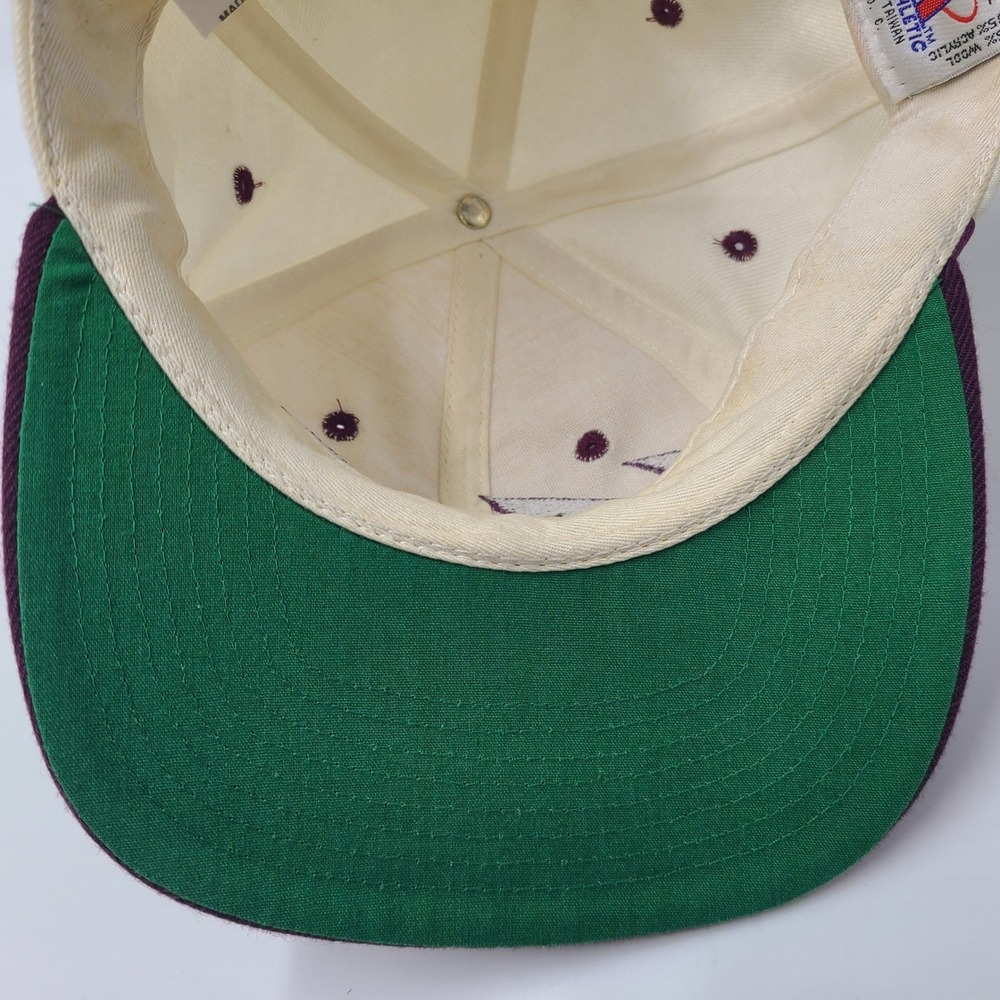 Vintage Anaheim Mighty Ducks Hat Snapback Logo Athletic Purple Cream Sharktooth - Picture 11 of 15